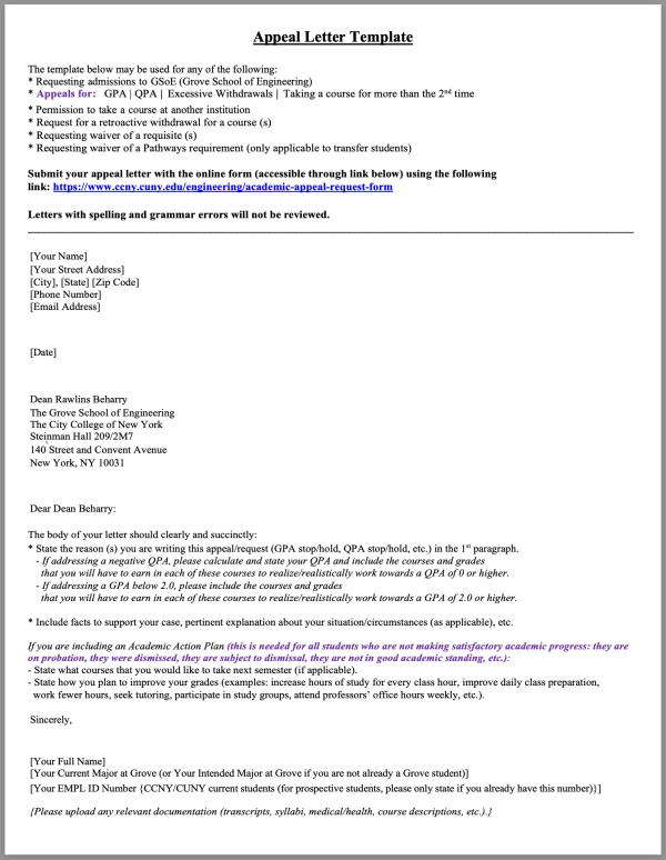 GSoE Appeal Letter Template thumbnail
