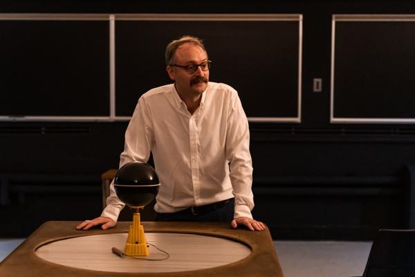 James Hedberg in a classroom