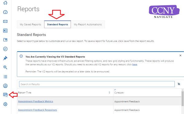 Image of Reporting Page in CCNY Navigate