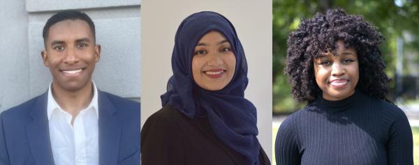 2024 Salk Scholars: from left - Jalen Crespo, Fabliha Hussain & Ekene Onwubiko