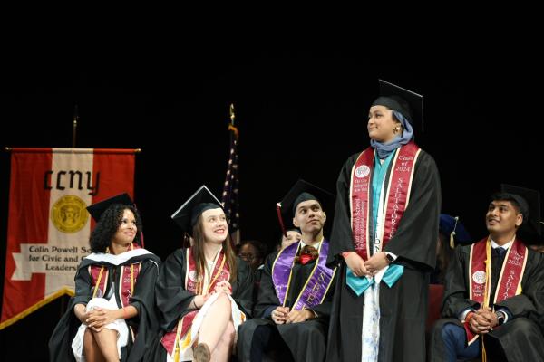 Colin Powell School Salutatorian Sumaiya Rashid on stage