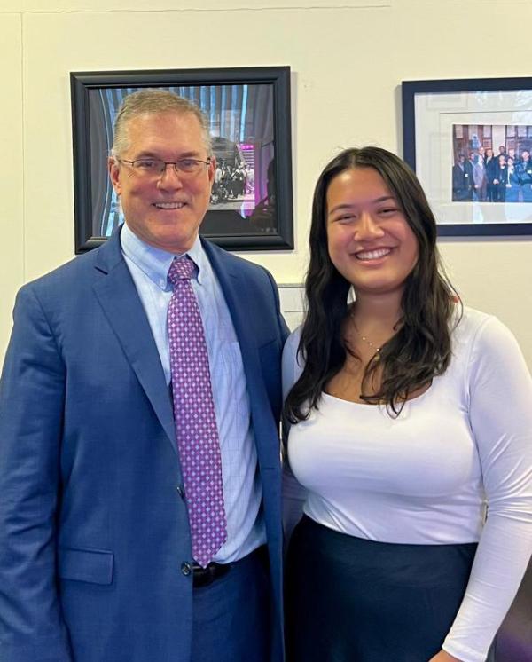 2025 CCNY Truman Scholar Kathryn Gioiosa & President Vincent Boudreau.