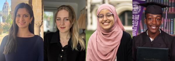 CCNY’s 2025 Salk Scholars, from left: Janice Rateshwar, Beliz Kayis, Sameah Algharazi and Abiola D. Laguda.