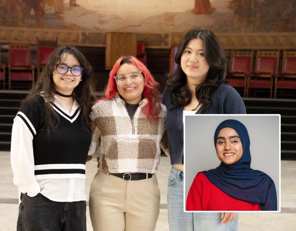 Gilman 2026 Scholars _ From left: Mariela Roa, Heaven Tejeda, Susan Lin and [insert Zuha Khan].