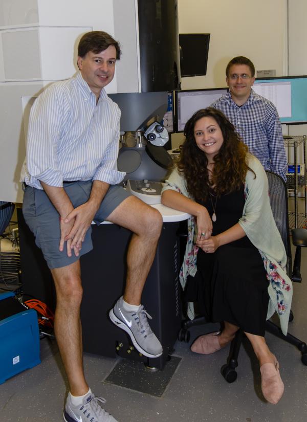David Jeruzalmi, Jillian Chase, and Silas Harley in the Structural Biology Center