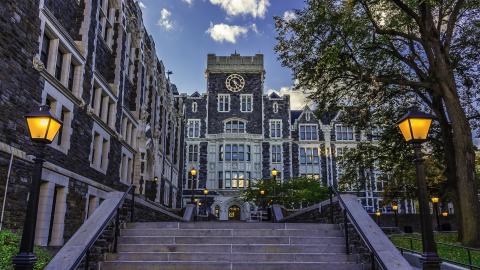 Photo of Harris Hall off of the CCNY quad