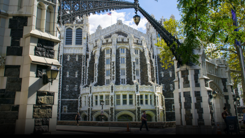 CCNY Shepard Hall with a bright blue sky