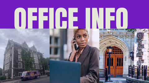 Image says, "Office Info." It has different pictures of Shepard Hall. 
