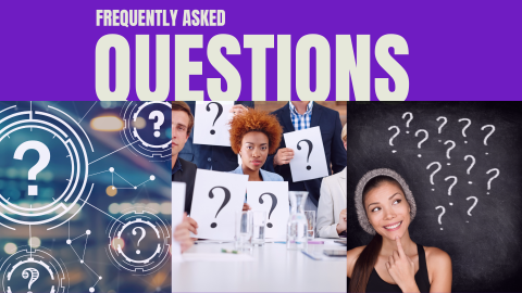 Frequently asked questions. Image has question marks. 