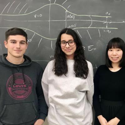 Faculty advisor Sebastian Franco and his CCNY Society of Physics Students chapter members [from left]: Mike Gaziani, Jireh Garcia, Lisa Chan and Matthew Kubikowski.