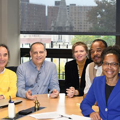 The Connecting the Dots team. From left: Akira Kawaguchi, Michael Grossberg, Valerie Rutstein (Grove School Director of Finance & Administration), Ardie Walser and Dean Gilda Barabino.