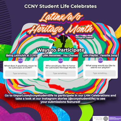 CCNY's Office of Student Life and Leadership Development celebrates Latinx/a/o Heritage Month with an Instagram tribute