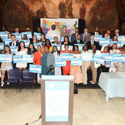 Dean Carmen Green and CUNY Med MD students on Match Day.