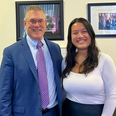 2025 CCNY Truman Scholar Kathryn Gioiosa & President Vincent Boudreau.
