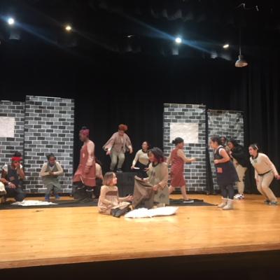 PS 161 drama club students rehearsing for Annie Jr.