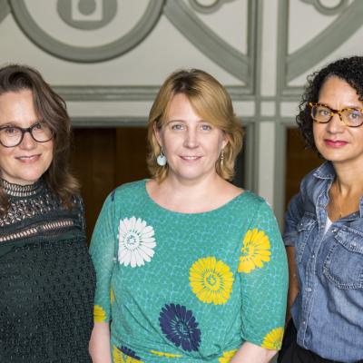 New department of Anthropology, Gender and International Studies chair Irina Carlota "Lotti" Silber, left, joined by International Studies director Sarah Muir (center) and Gender Studies director Asale Angel-Ajani (right).