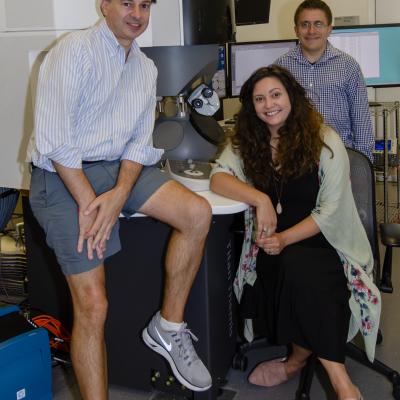 David Jeruzalmi, Jillian Chase, and Silas Harley in the Structural Biology Center  