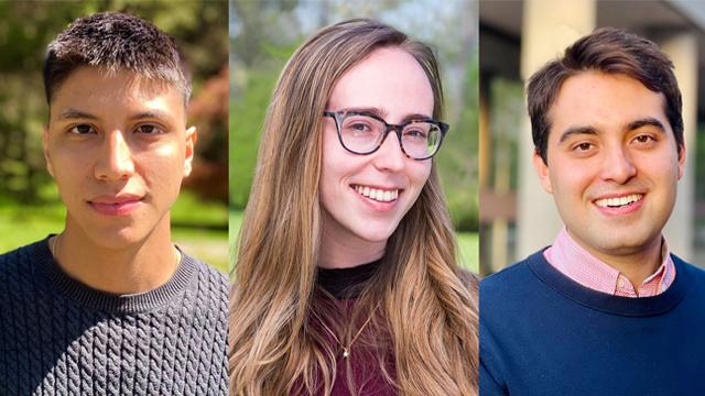 CCNY's 2021 Salk Scholars (from left) Miguel Chavez, Tzippora Chwat and Mathiu Perez.