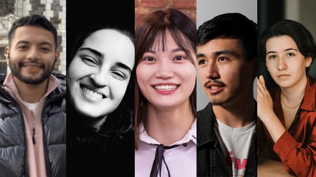 2022 SPJ Mark of Excellence Award winners from left: Anthony Ruiz, Samantha Alvarez, MeiJun (Megan) Lei, Kainoa Presbitero and Flora Lennihan.