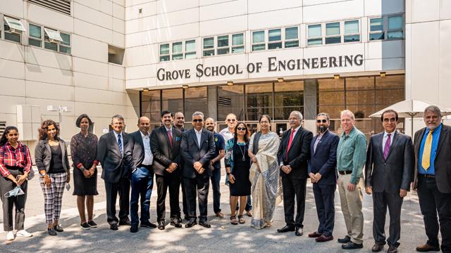 CUNY CREST officials and members of the Indian delegation outside CCNY’s Grove School of Engineering where CUNY CREST is based.
