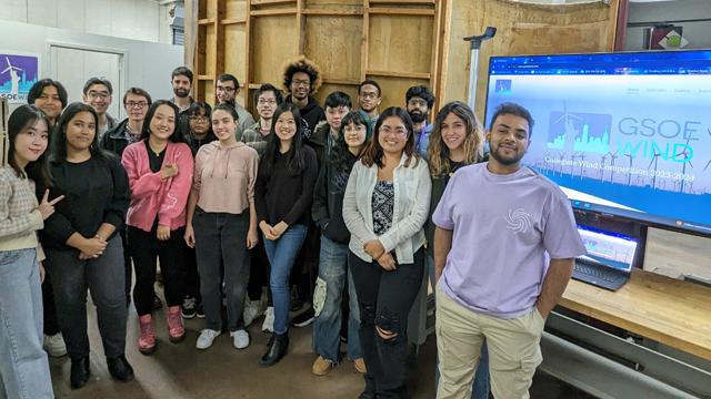 CCNY's Grove School of Engineering team that's competing in the 2024 Collegiate Wind Competition. The photo was taken inside the newly-refurbished Aerodynamics Laboratory at CCNY.