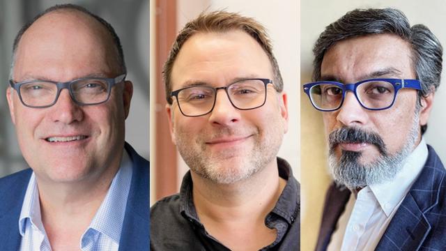 CCNY's latest AAAS Fellows [from left]: Kevin Gardner, David Lohman and Vinod Menon.